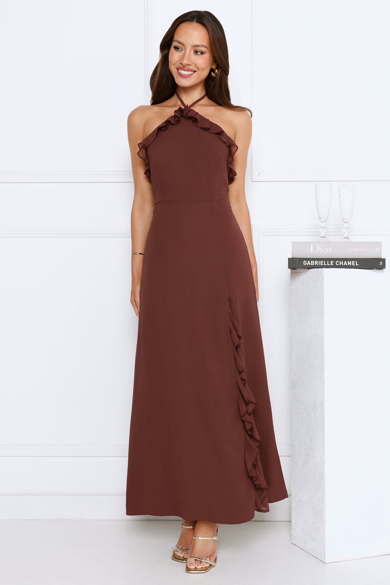 Love Potion Halter Maxi Dress Brown