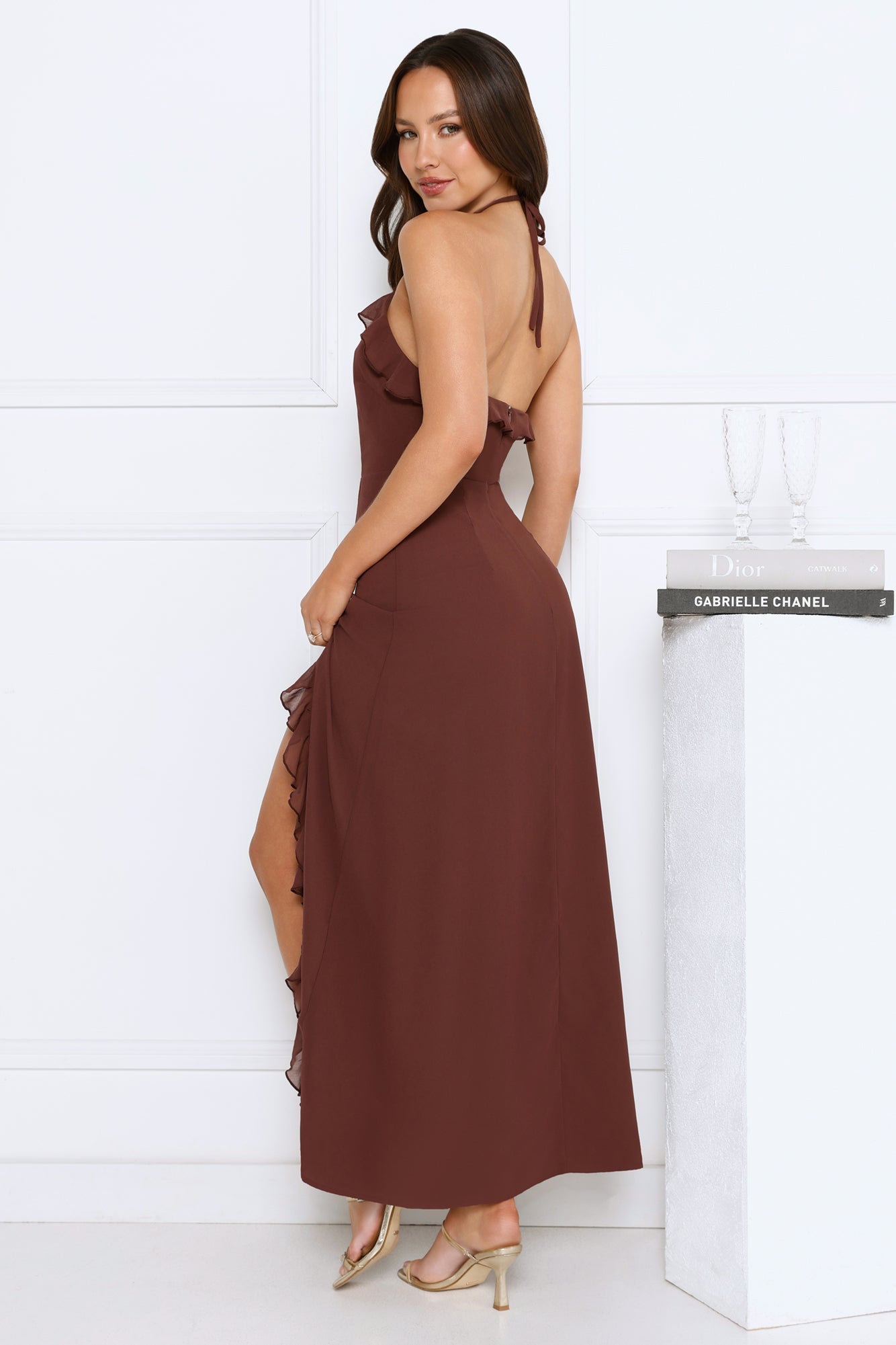 Love Potion Halter Maxi Dress Brown