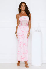 Frosted Glam Mesh Maxi Dress Pink