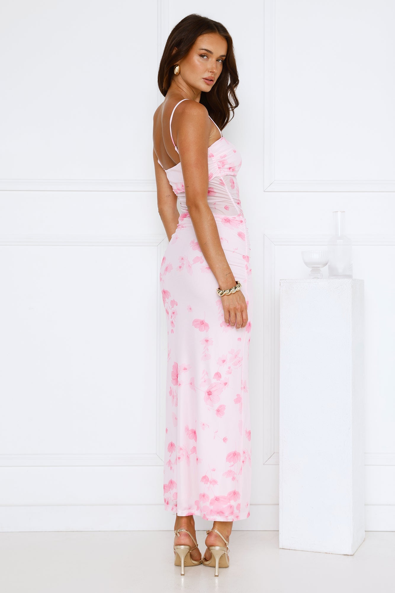 Frosted Glam Mesh Maxi Dress Pink