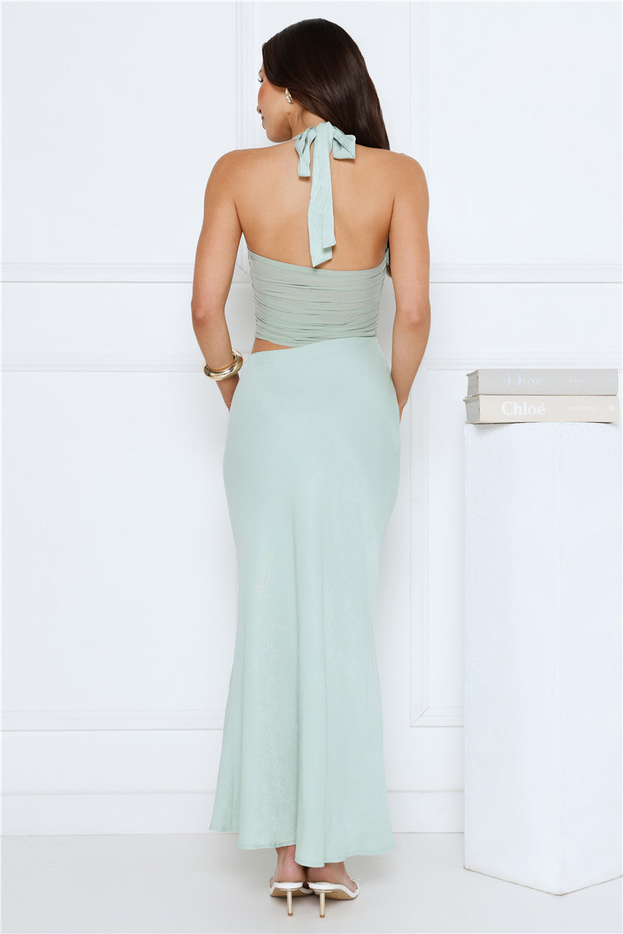 Celeste Shine Mesh Maxi Dress Sage