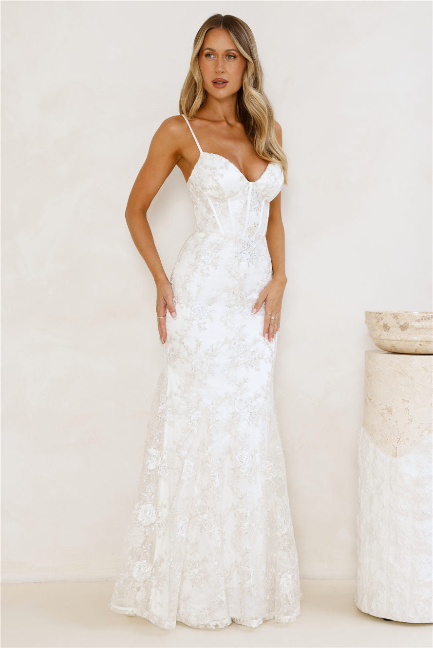 On The Silver Screen Sequin Maxi Dress Off White