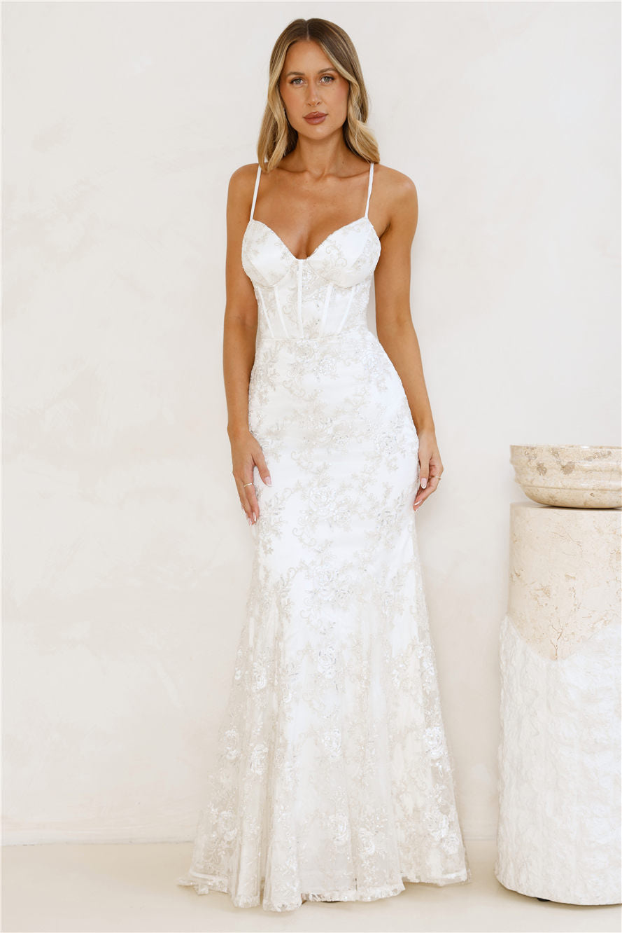 On The Silver Screen Sequin Maxi Dress Off White