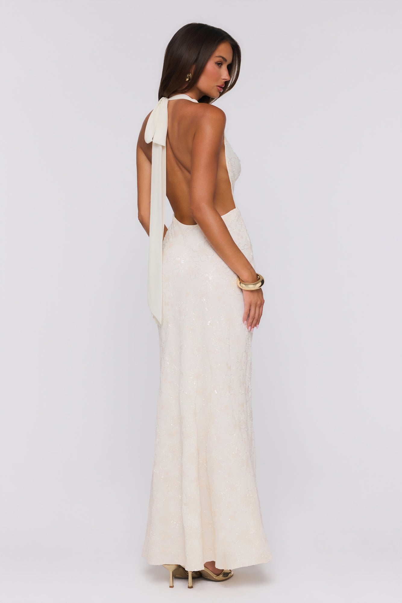 Bling It Babe Halter Maxi Dress Cream