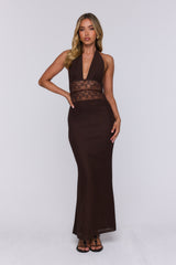 Just A Crush Halter Maxi Dress Brown