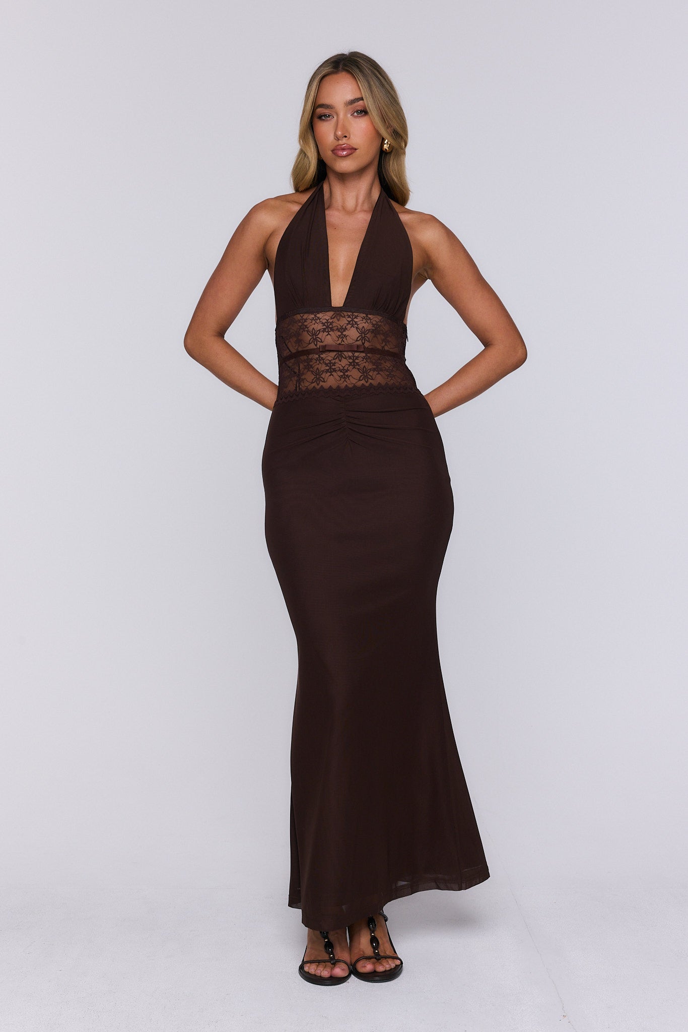 Just A Crush Halter Maxi Dress Brown