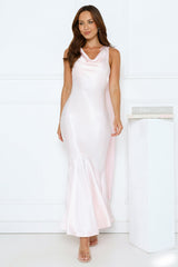 Celestial Evening Satin Maxi Dress Pink