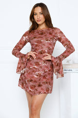 Honey Star Long Sleeve Mini Dress Rust
