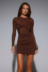 Club Nights Long Sleeve Mesh Mini Dress Chocolate