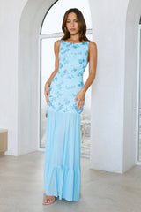 Champagne Secrets Embellished Maxi Dress Blue