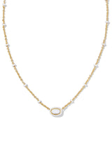 Mini Elisa Gold Enamel Frame Short Pendant Necklace White Mother-of-Pearl
