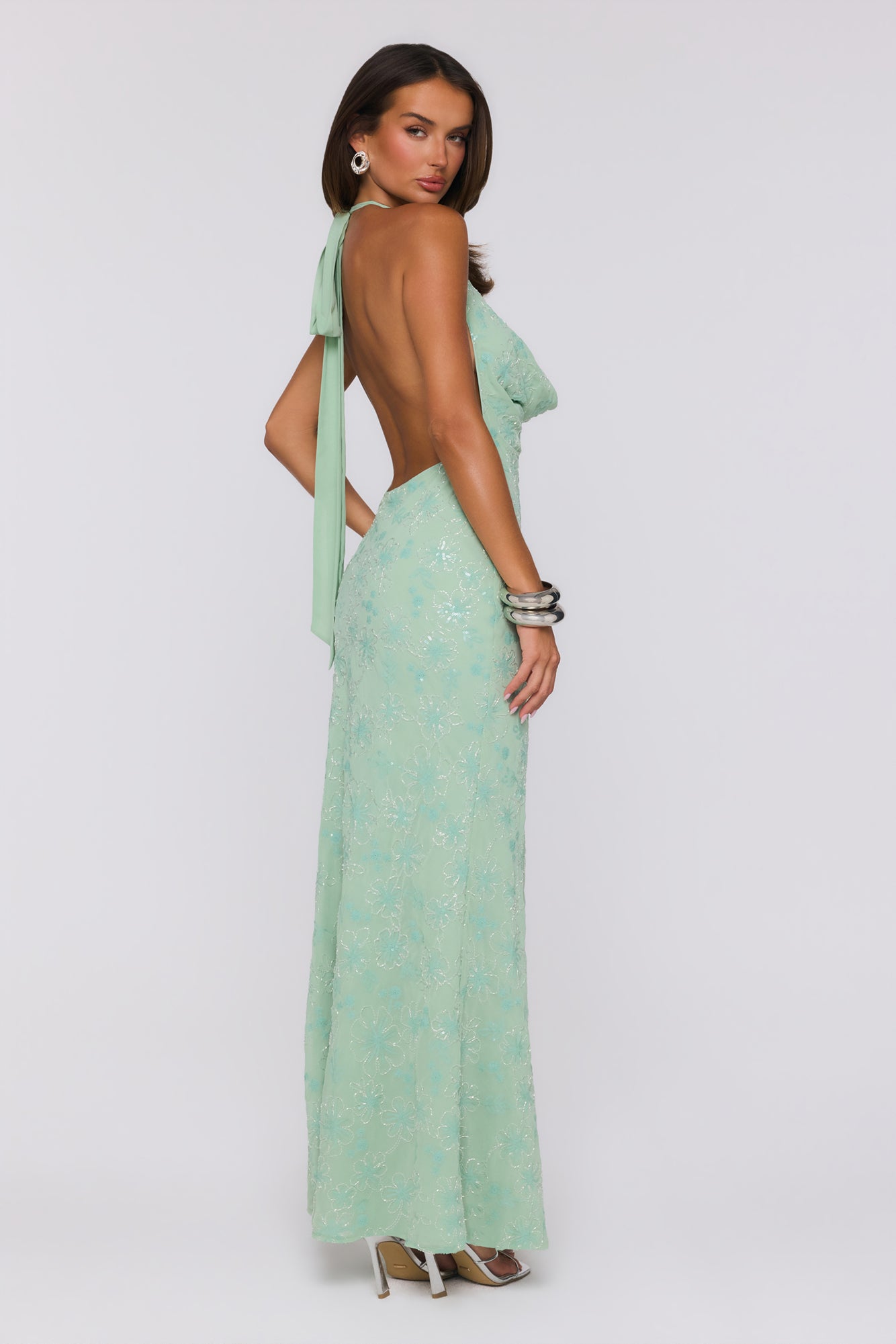 Bling It Babe Halter Maxi Dress Sage