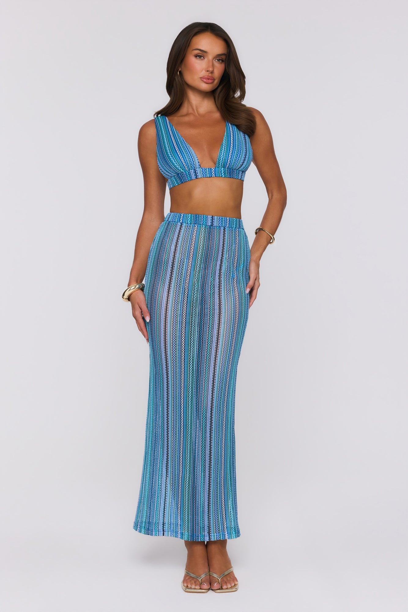 Ocean Bloomette Knit Crop Top Blue