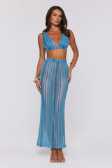 Ocean Bloomette Knit Crop Top Blue