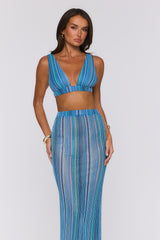 Ocean Bloomette Knit Crop Top Blue