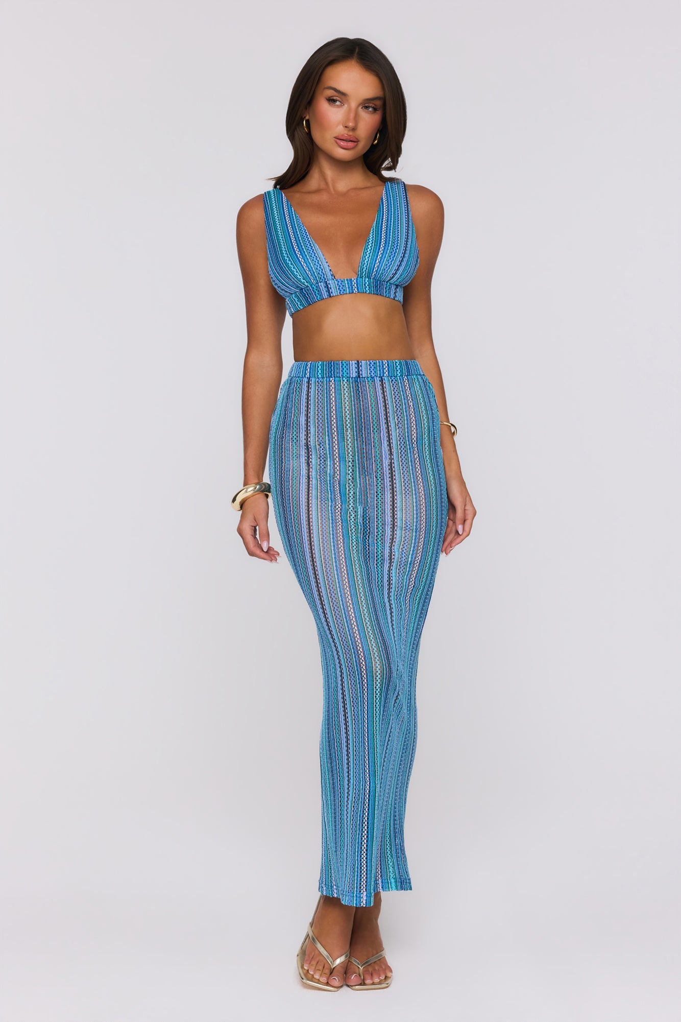 Ocean Bloomette Knit Crop Top Blue