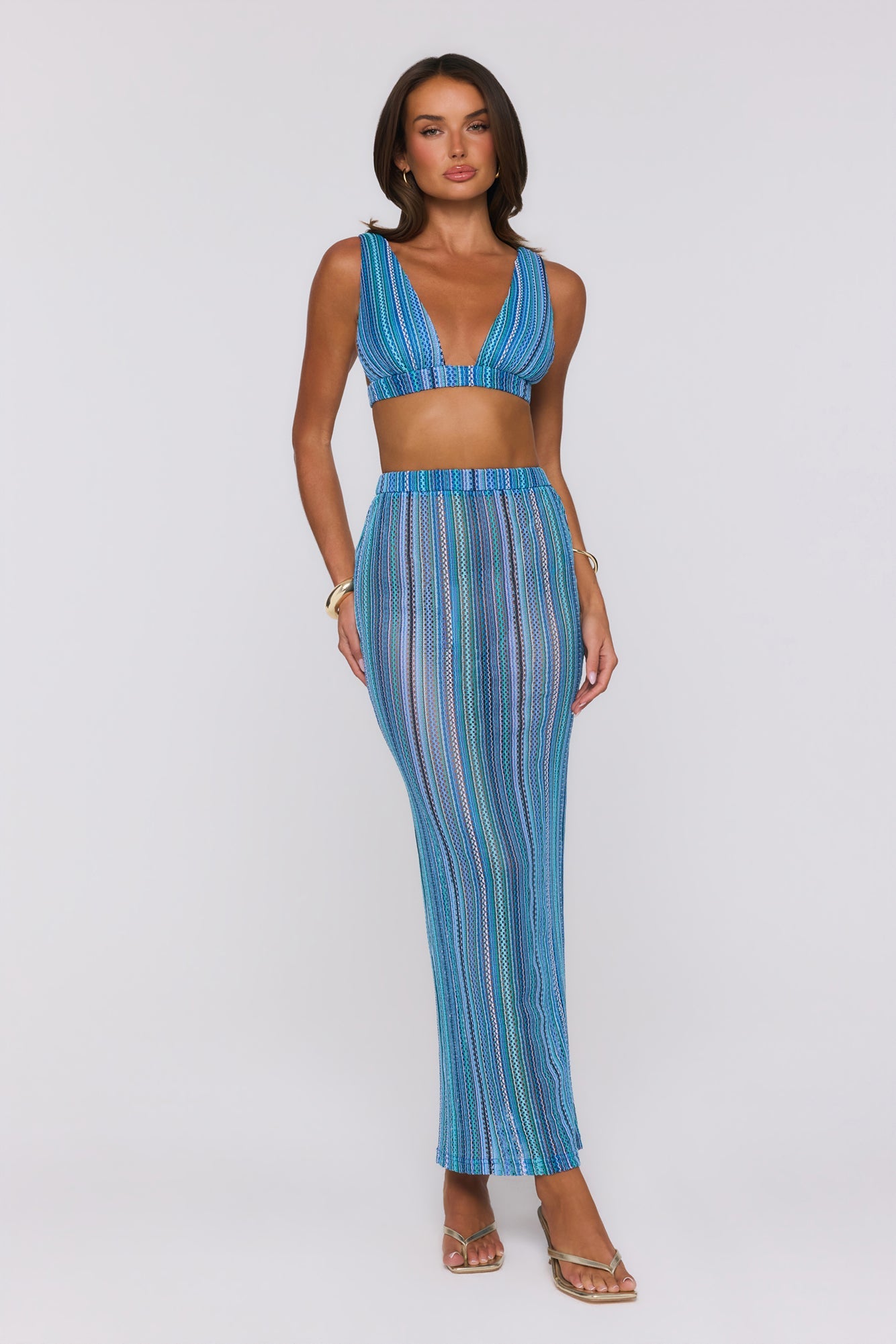 Ocean Bloomette Knit Crop Top Blue