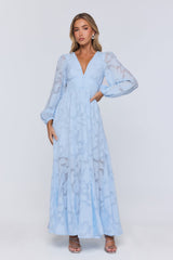Glow Blossom Long Sleeve Maxi Dress Blue
