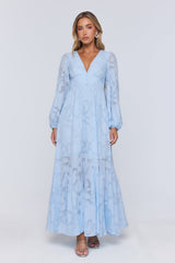Glow Blossom Long Sleeve Maxi Dress Blue