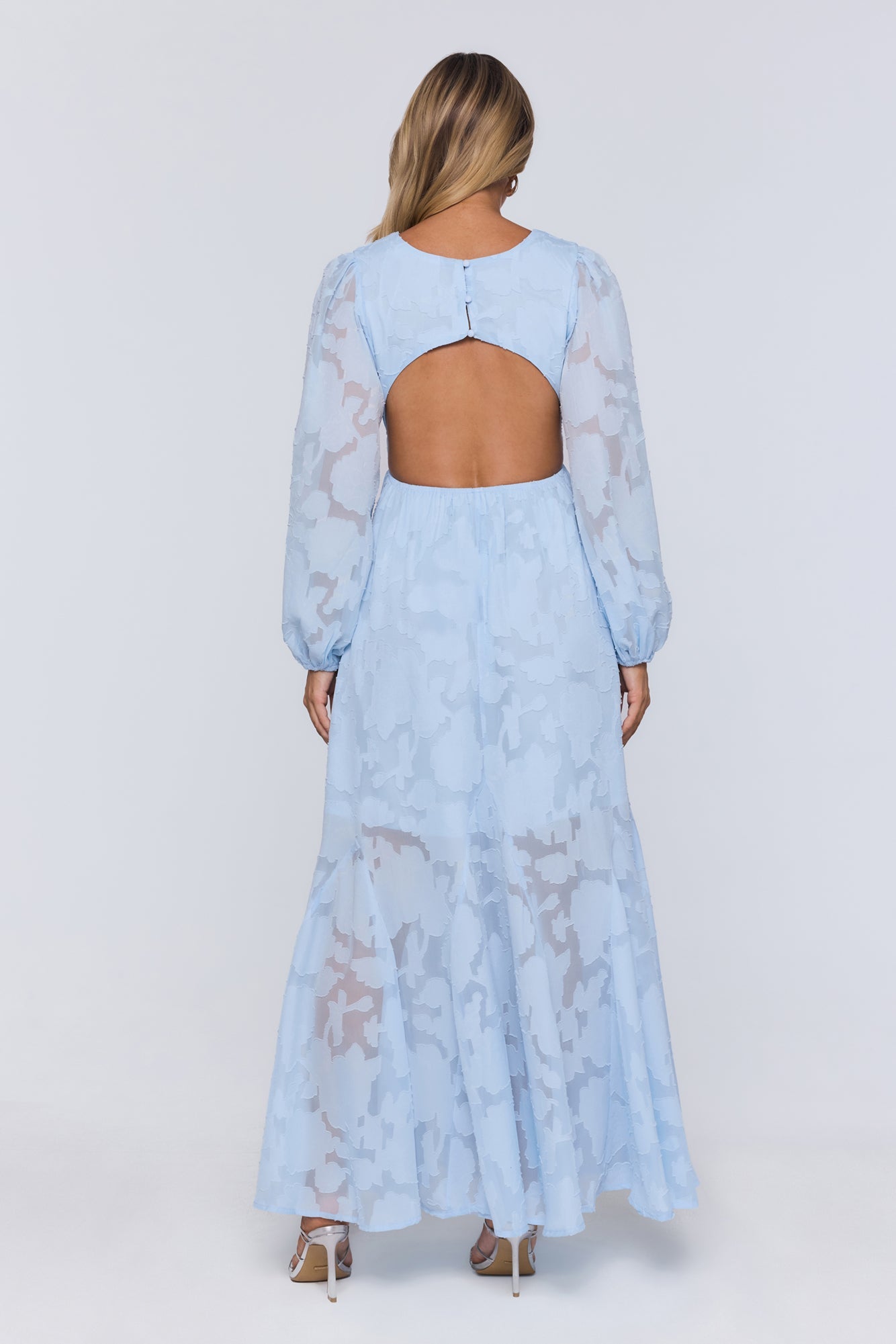 Glow Blossom Long Sleeve Maxi Dress Blue