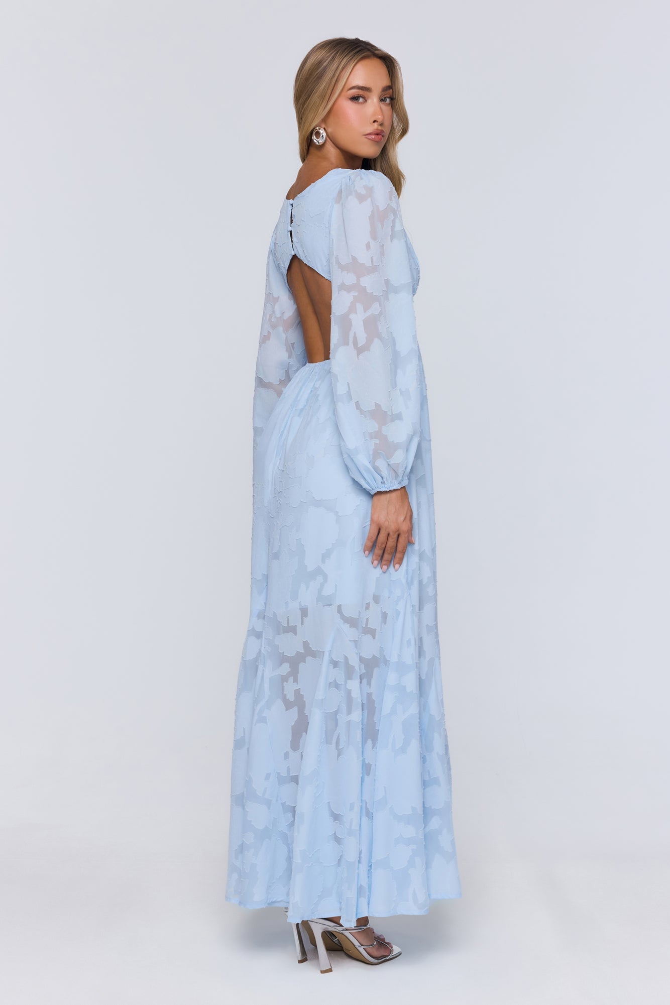 Glow Blossom Long Sleeve Maxi Dress Blue