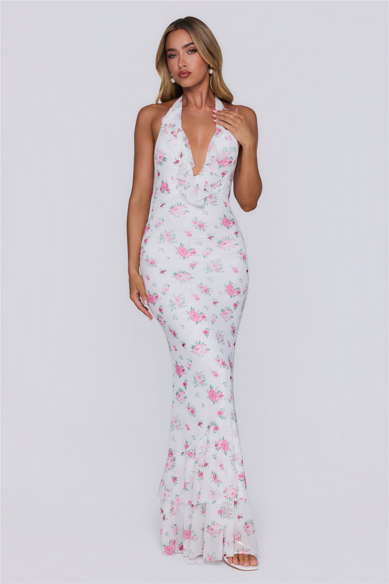 Little Luxe Halter Maxi Dress White