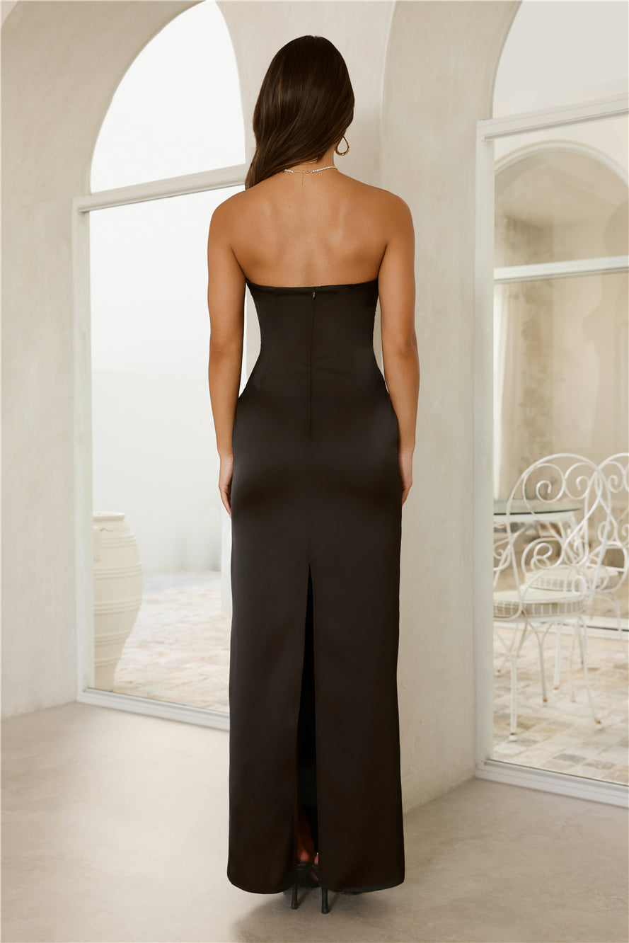 Dream In Style Strapless Satin Maxi Dress Black