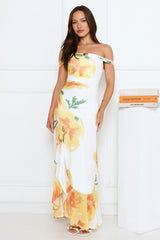 Crown Affair Off Shoulder Mesh Maxi Dress White