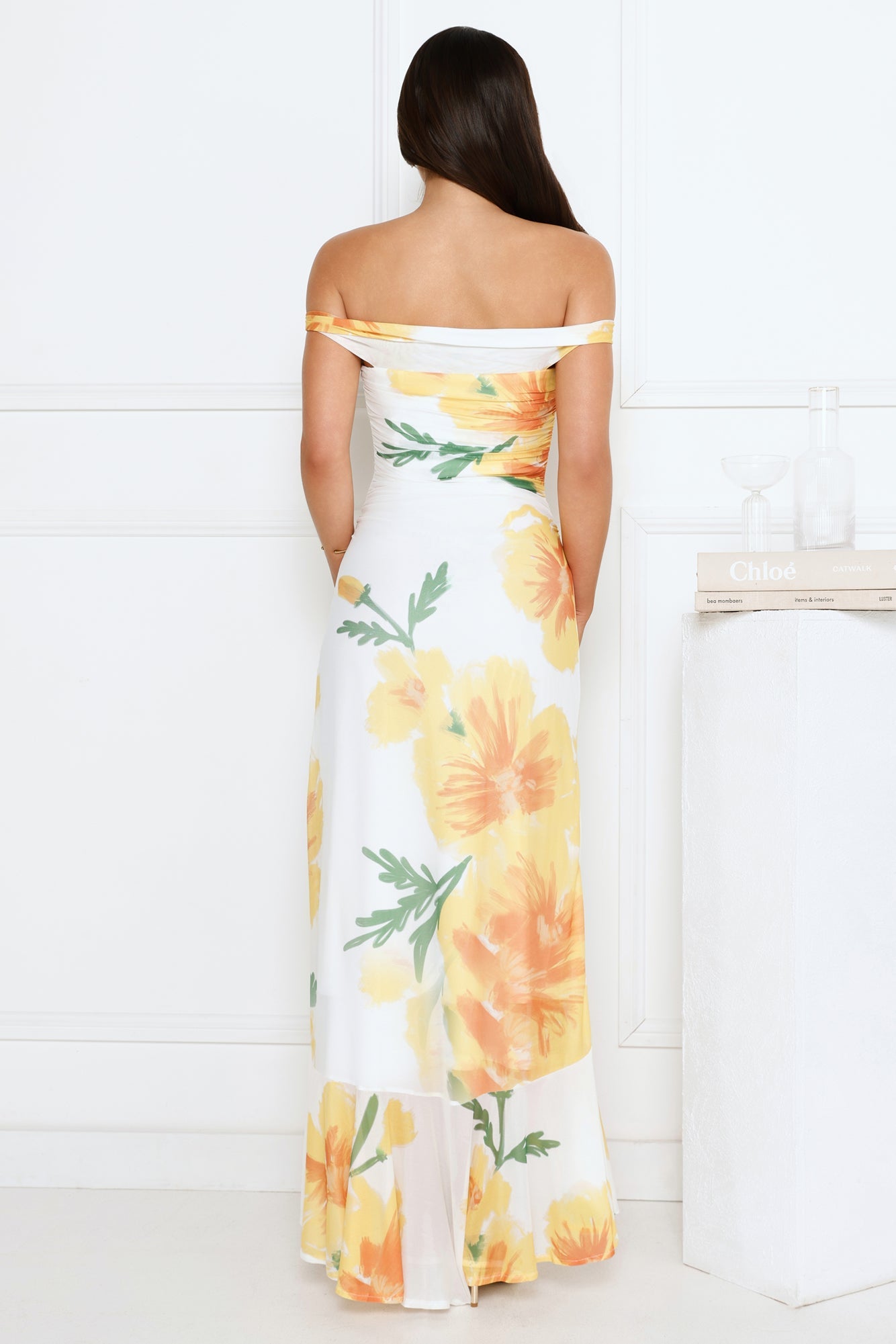 Crown Affair Off Shoulder Mesh Maxi Dress White