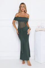 Nightfall Glitter Off Shoulder Maxi Dress Teal