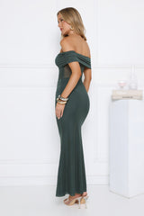 Nightfall Glitter Off Shoulder Maxi Dress Teal