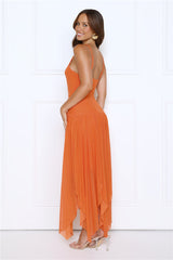 Golden Bloom Mesh Maxi Dress Orange