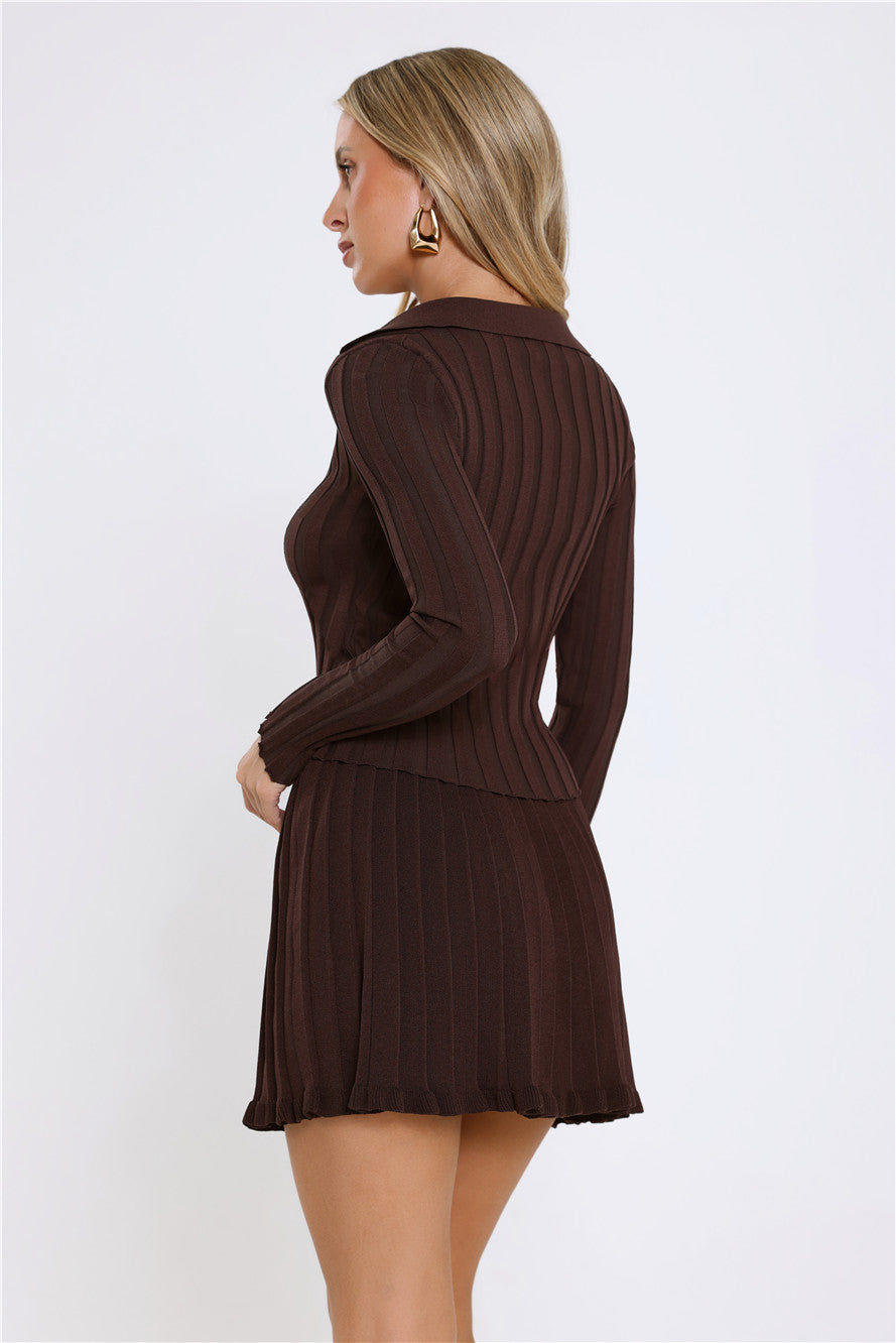 City Lights Glow Ribbed Long Sleeve Top Brown