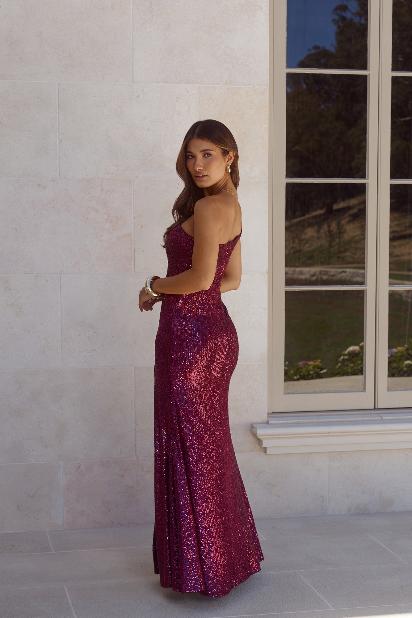 A New Glow Sequin Maxi Dress Plum
