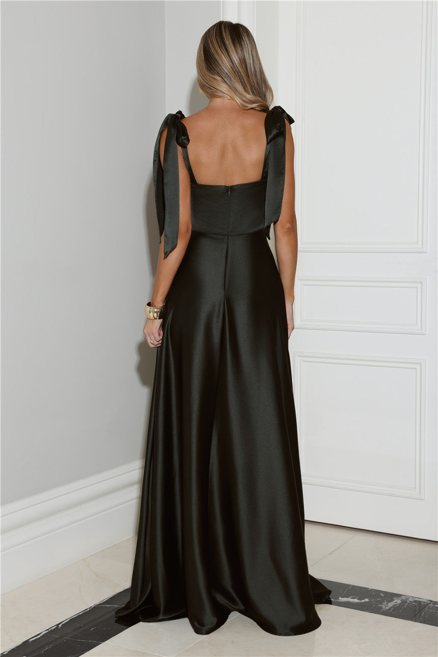 Considered Beauty Satin Maxi Dress Dark Green
