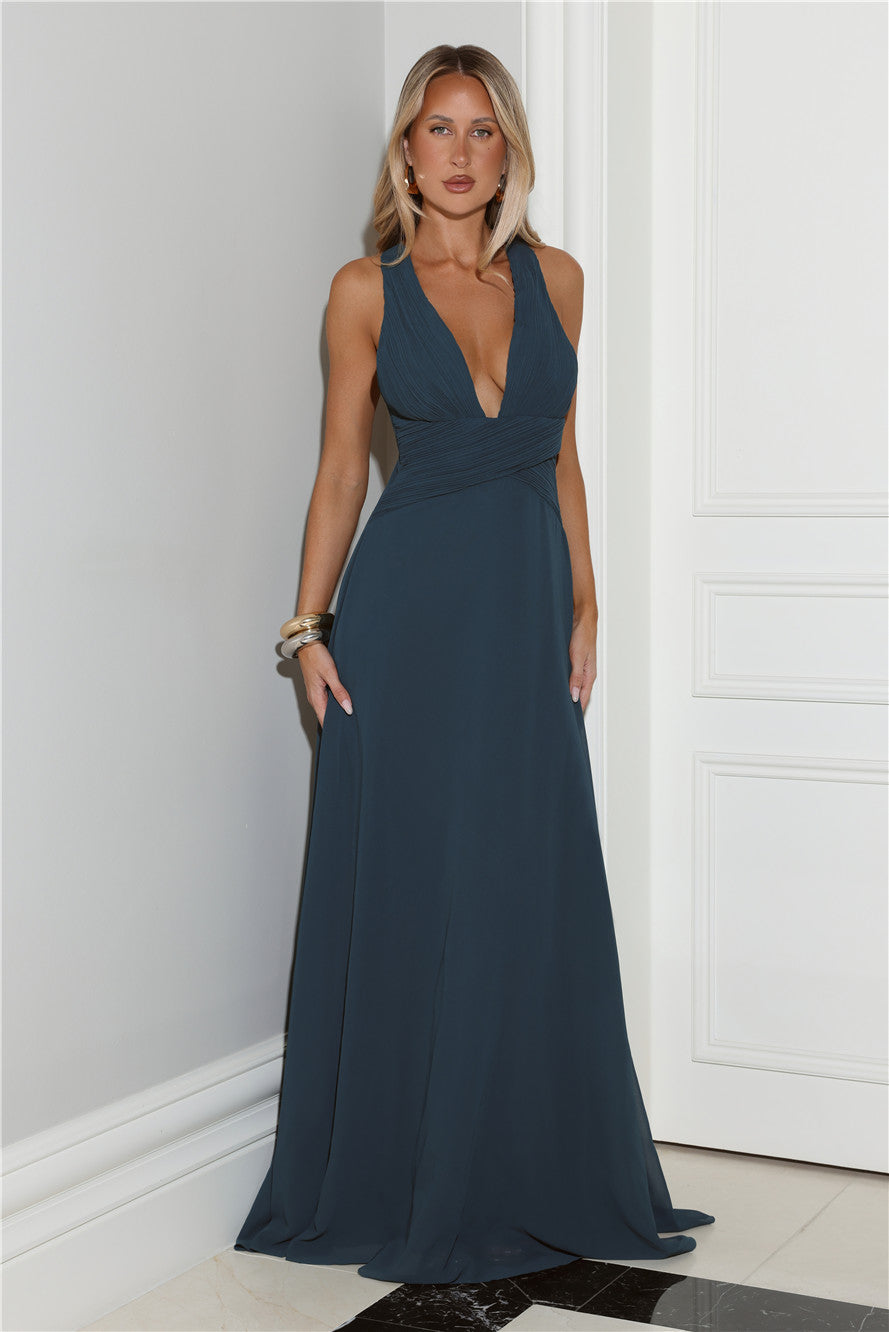 Crush Energy Halter Maxi Dress Deep Teal