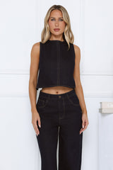 It-Girl Denim Crop Top Wide Leg Pants Set Dark Blue