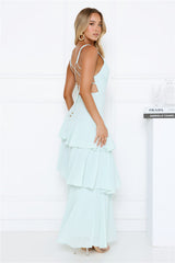 Goddess Glamour Tiered V-Neck Maxi Dress Mint