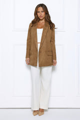 Effortlessly Professional Suede Long Sleeve Blazer Brown