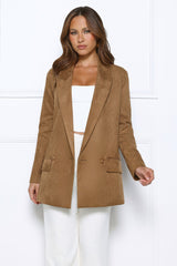 Effortlessly Professional Suede Long Sleeve Blazer Brown
