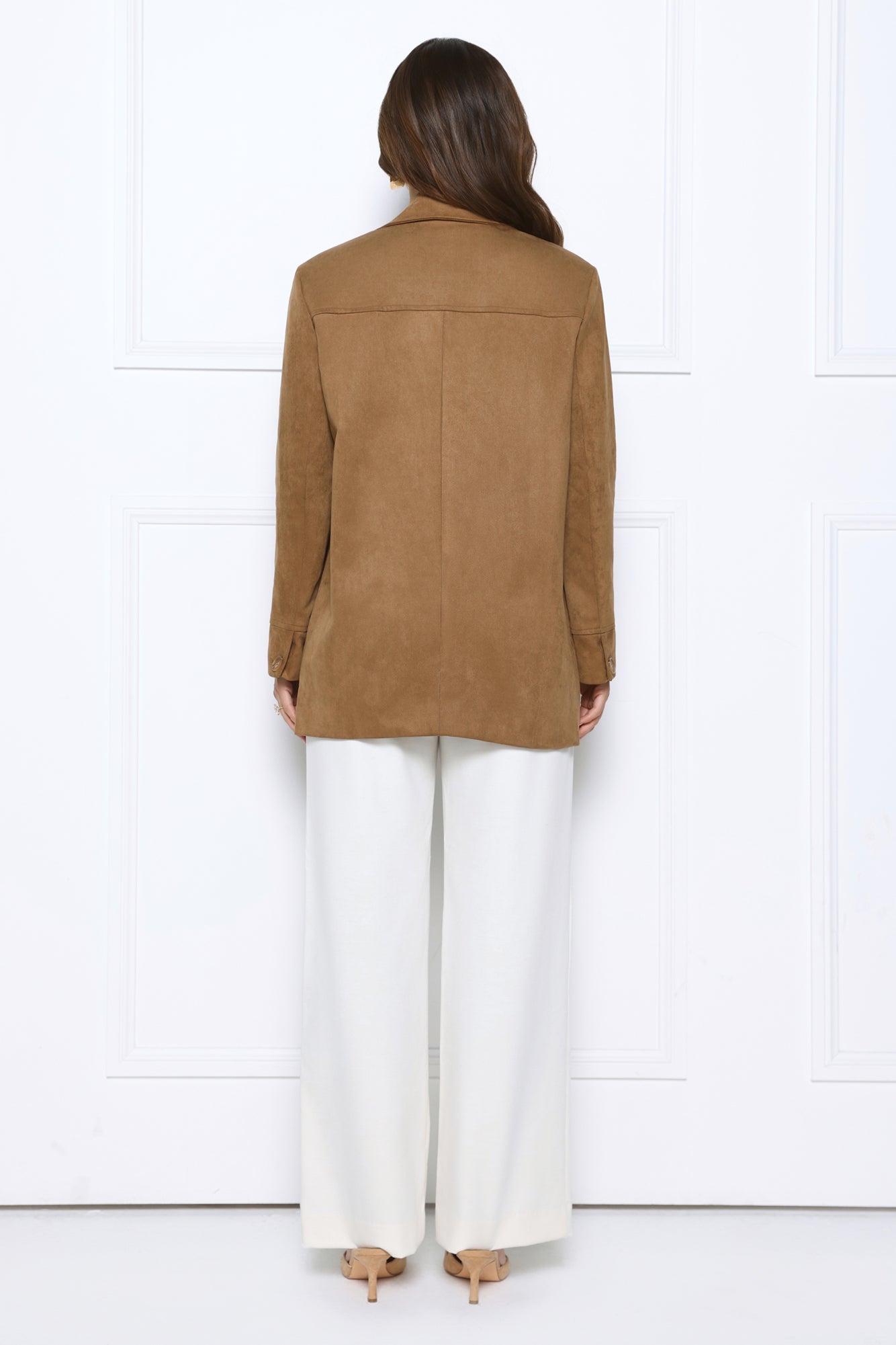 Effortlessly Professional Suede Long Sleeve Blazer Brown