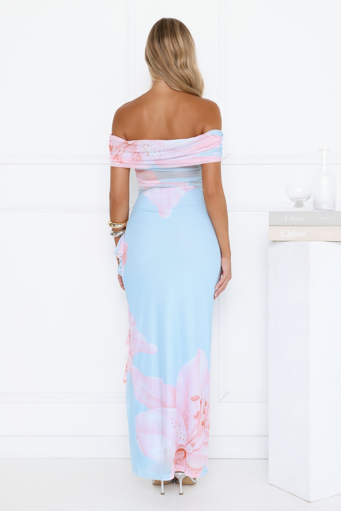 Dream Vacay Floral Mesh Maxi Dress Blue