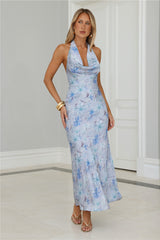 Dreamy Bloom Halter Cowl Maxi Dress Blue
