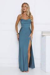 Formal Dream Satin Maxi Dress Teal