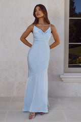 Brilliant Belle Satin Maxi Dress Light Blue