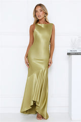 Bespoke Beauty Satin Maxi Dress Olive