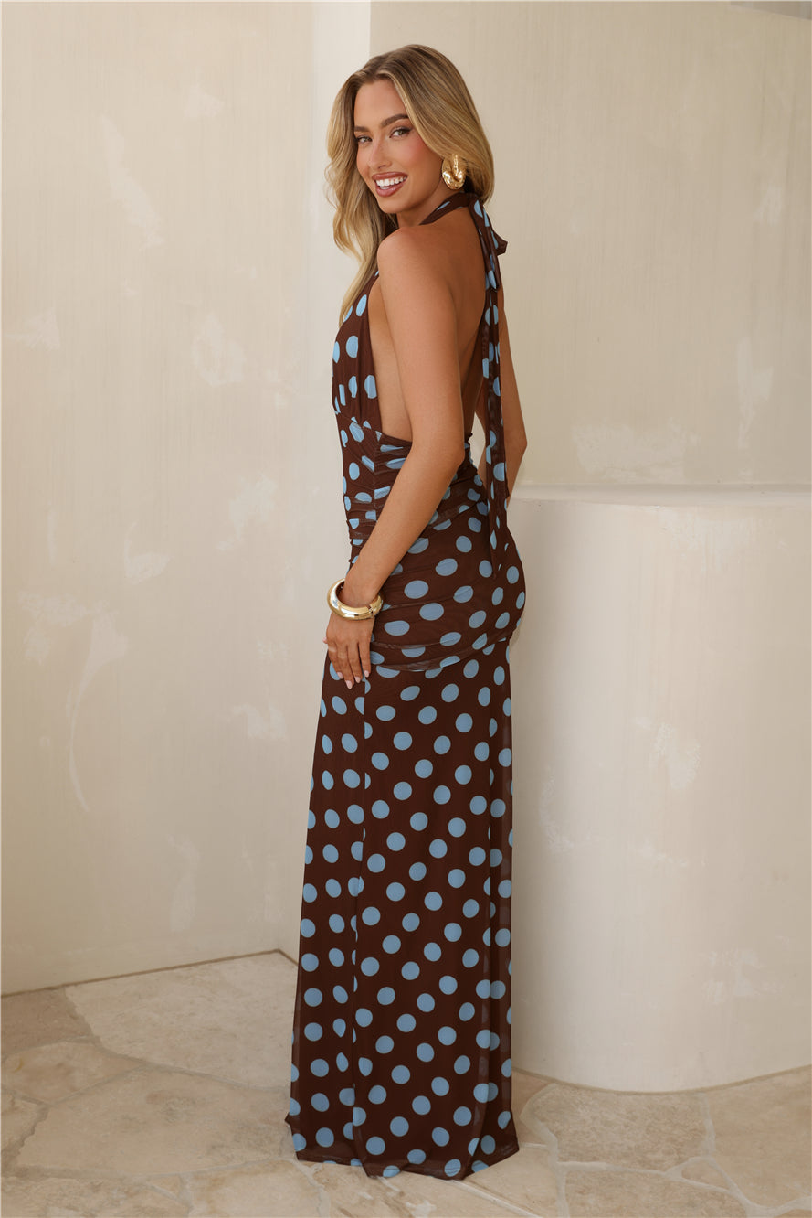 Cool Girl Energy Halter Polka Dot Maxi Dress Brown