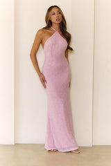 Luxe Edge Nights Halter Maxi Dress Pink