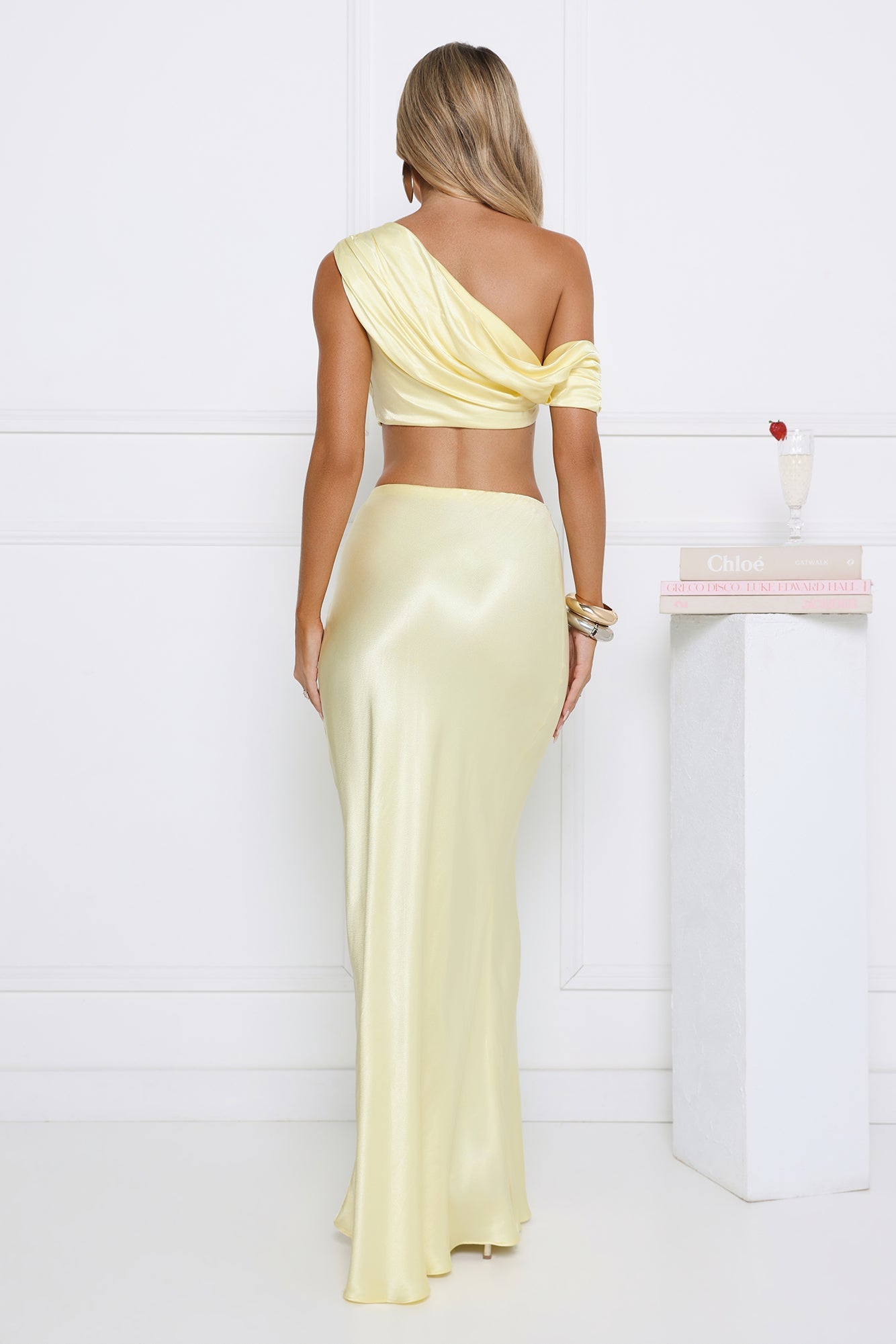 Indulgent Love Off Shoulder Satin Crop Top Yellow