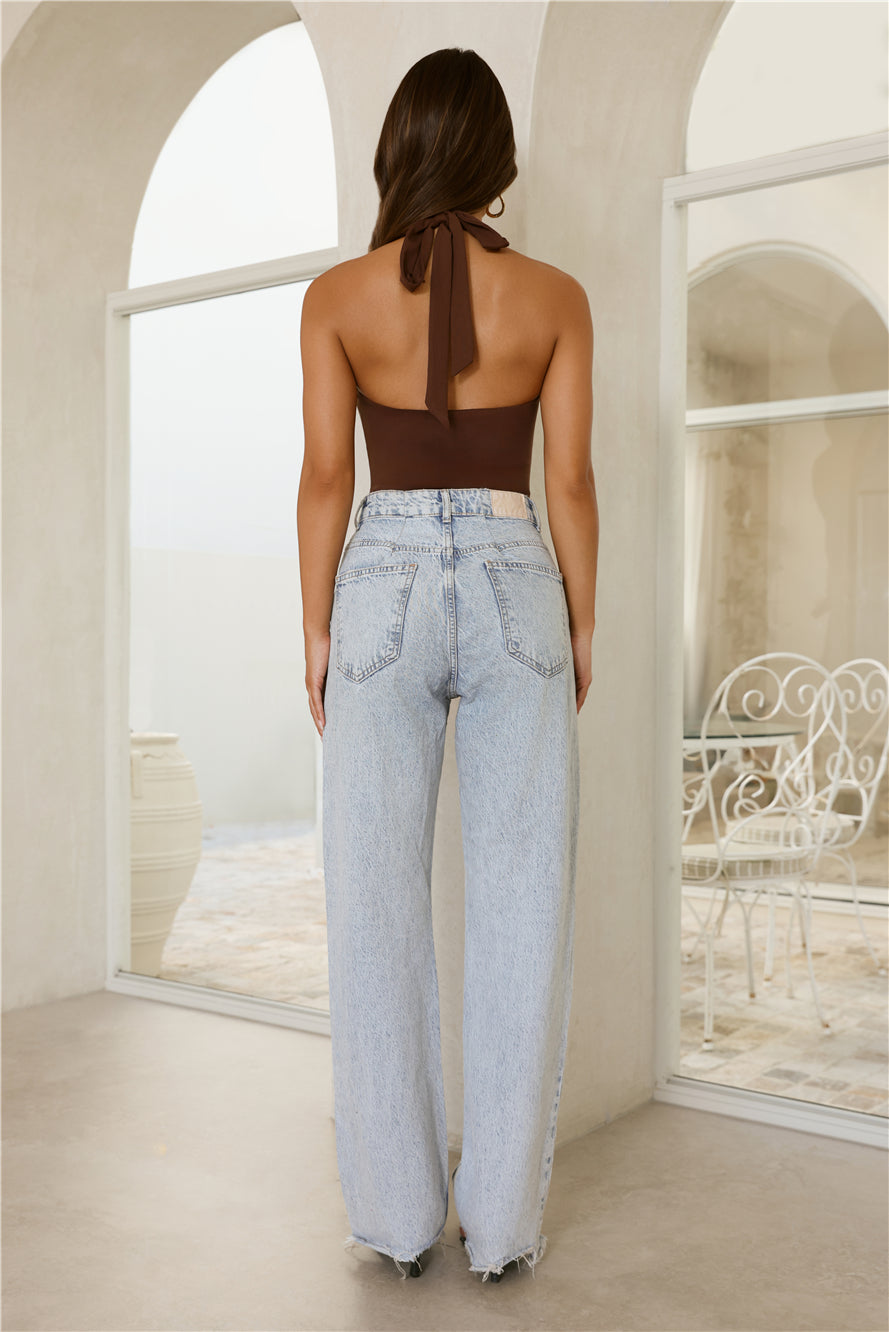 Chic Ring Detail Halter Bodysuit Brown